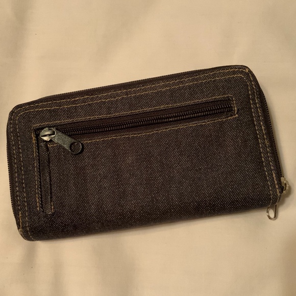Roots Blue Denim Jean Multi-Pocket Double Zippered Wallet - Picture 2 of 12